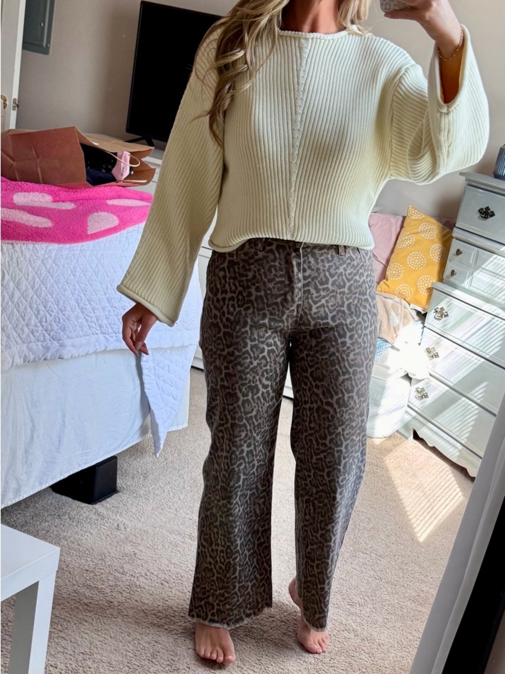 Leopard Frayed Edge Wide Leg High Waist Jeans - Picture 6 of 6